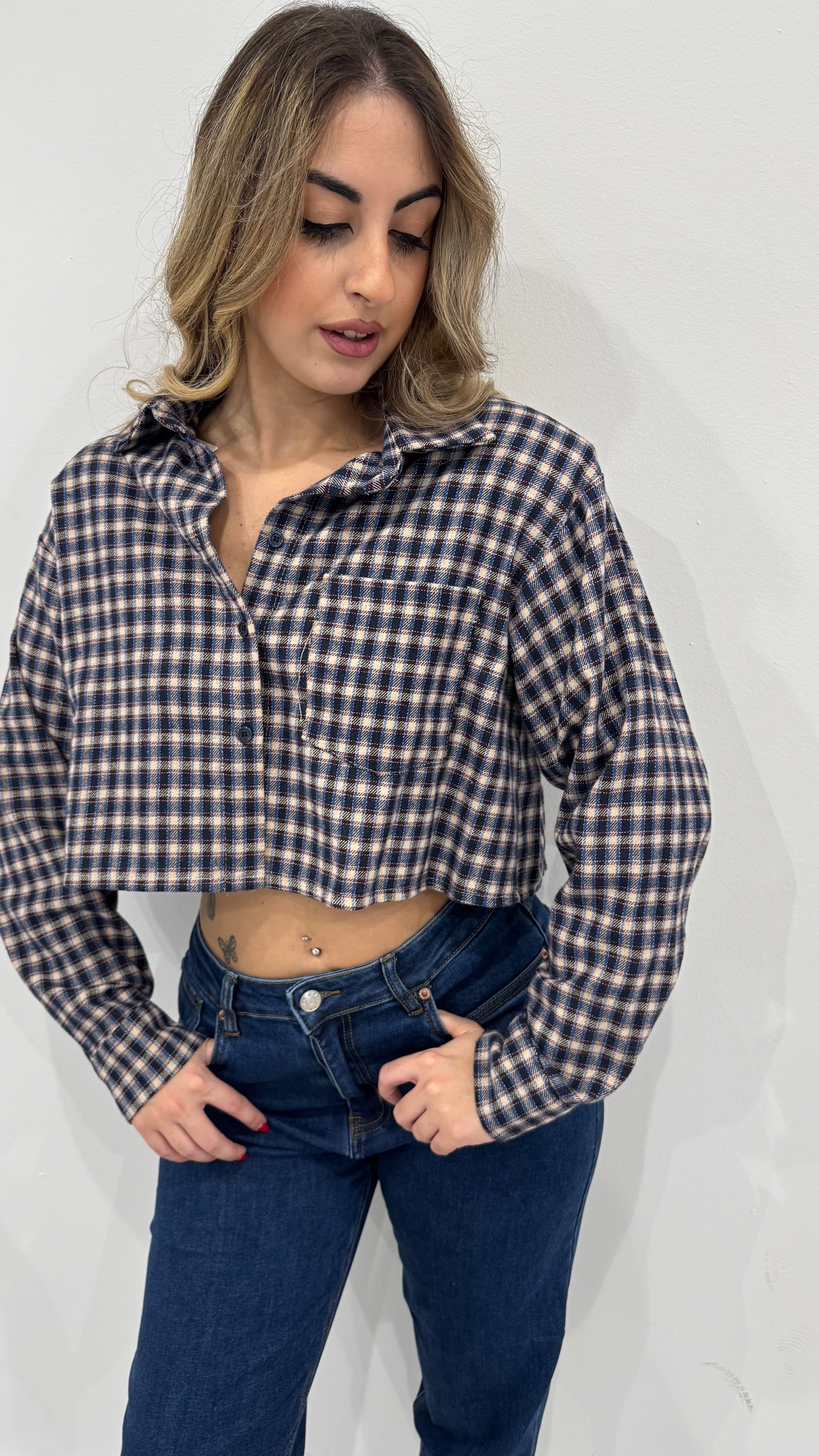 Camicia Crop a quadri 25735