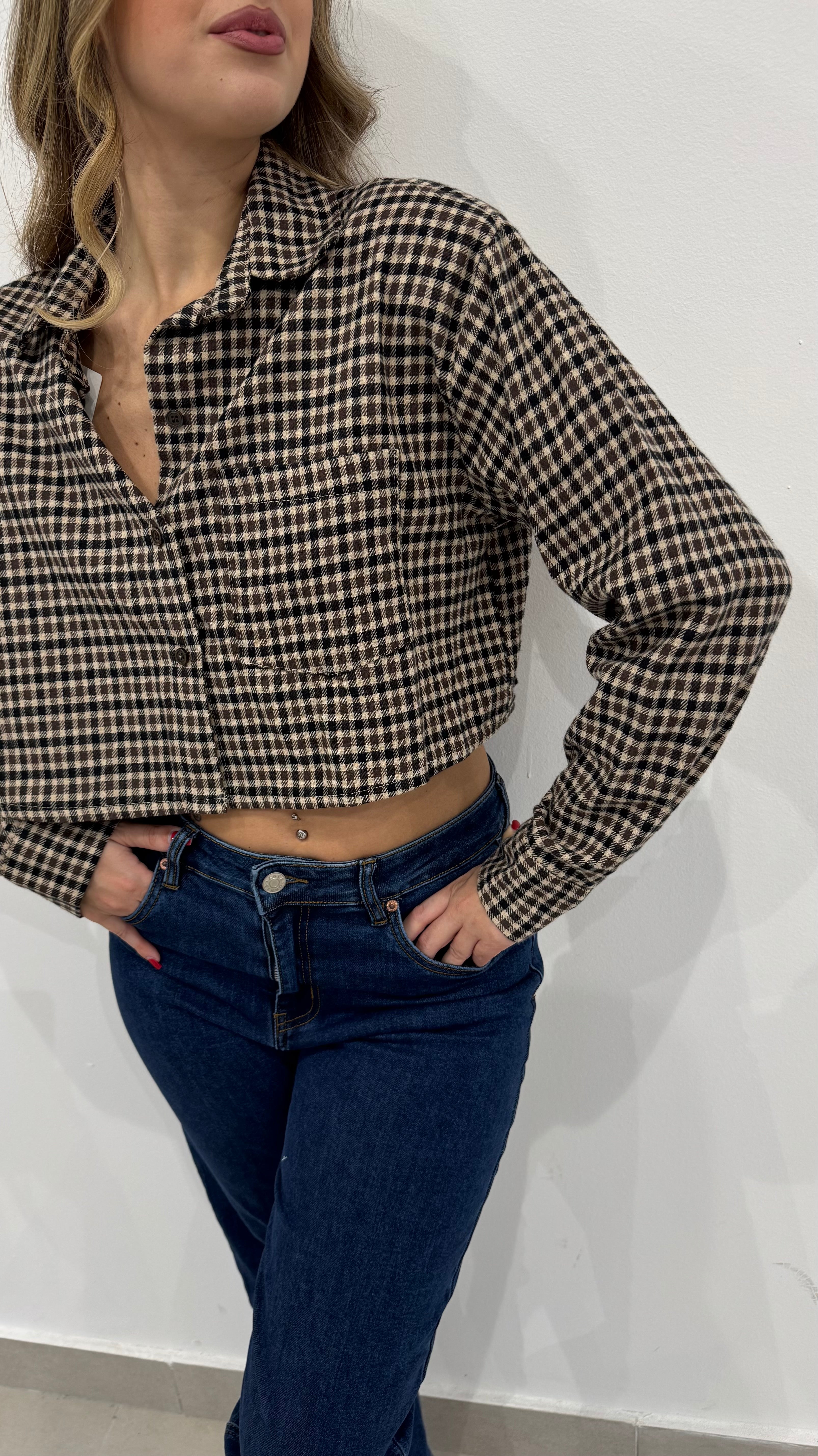 Camicia Crop a quadri 25735