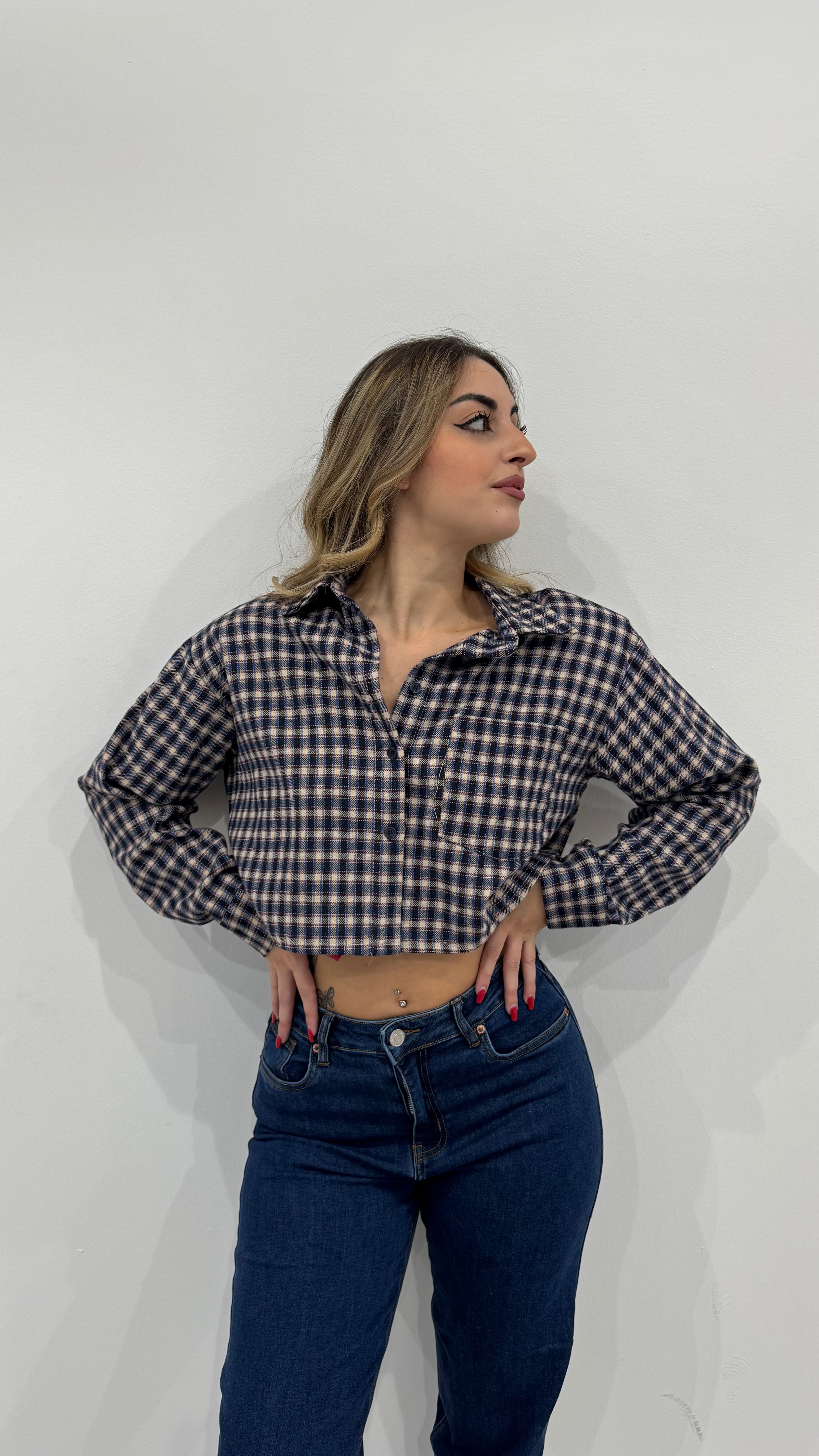 Camicia Crop a quadri 25735