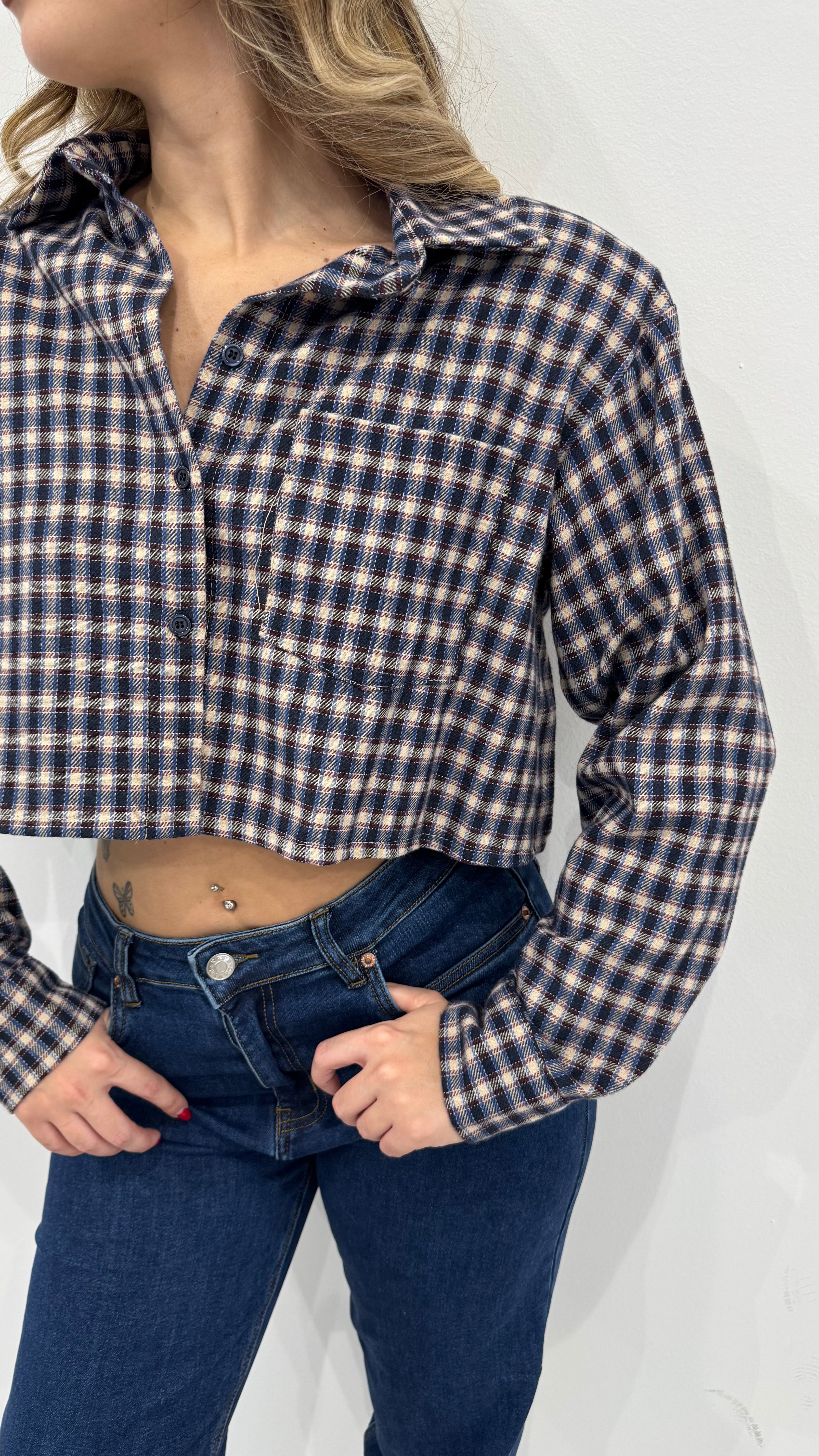 Camicia Crop a quadri 25735