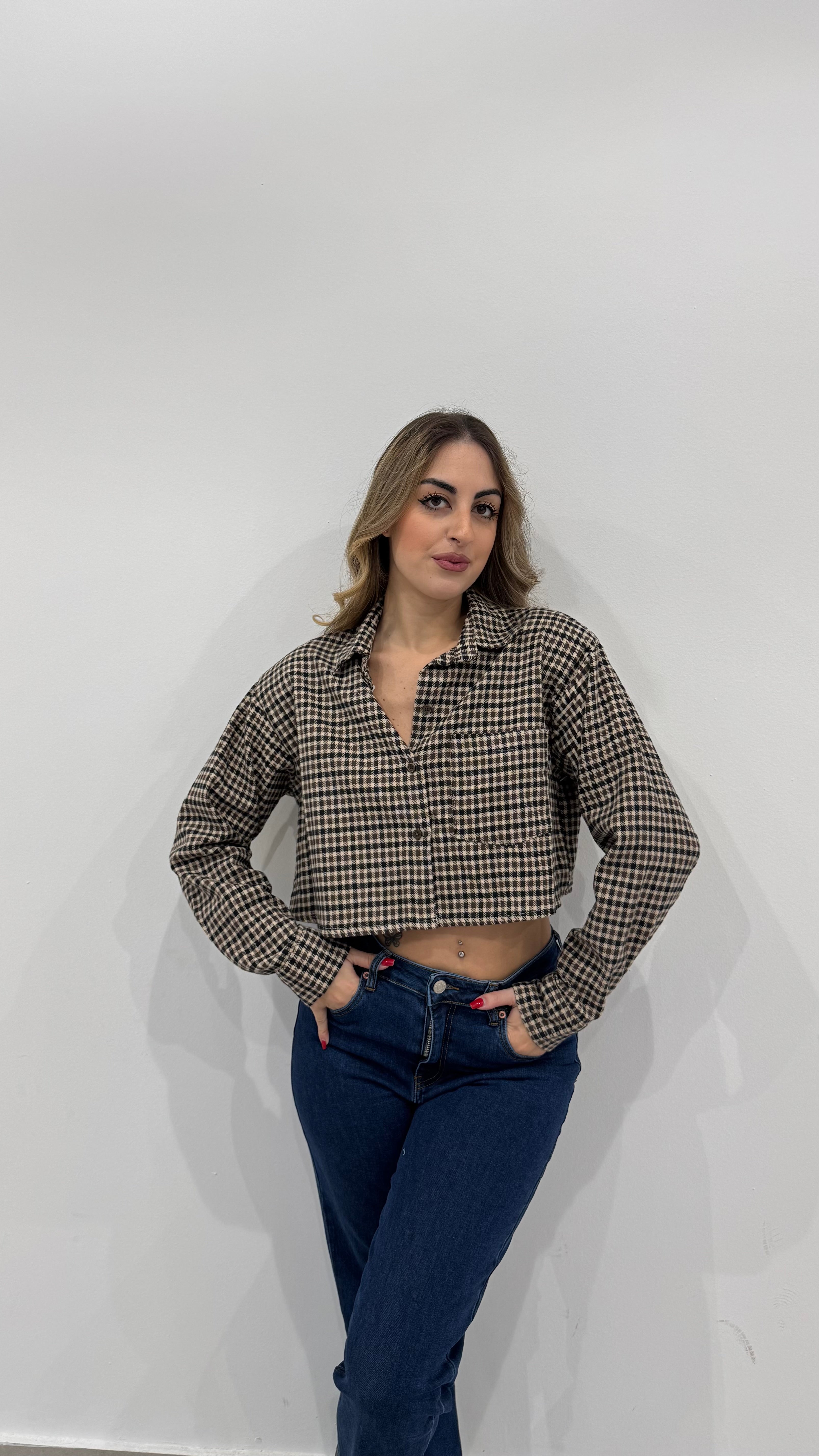 Camicia Crop a quadri 25735